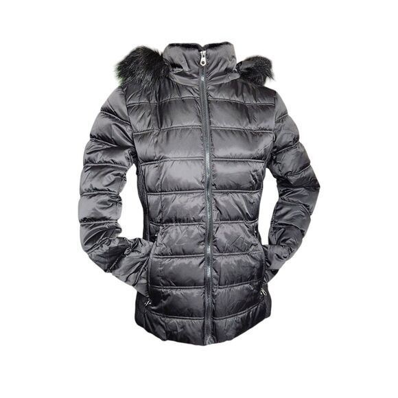 Nautica Puffer Jacket Womens Small Faux Detachable Fur Trim Hood Water Resistant - Picture 2 of 12